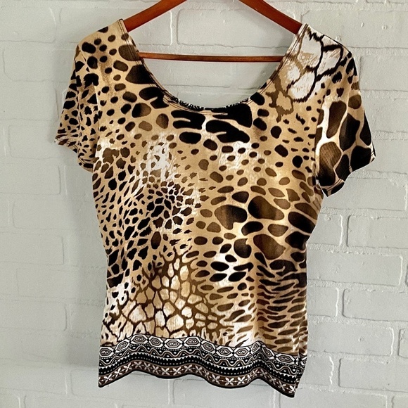 Vintage Y2K Tee Frank Lyman Animal mixed print shortsleeve Mobwife Size 12 - Picture 6 of 7